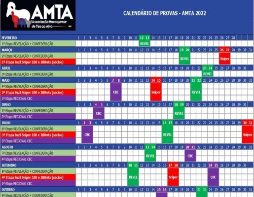 CALENDÁRIO DE PROVAS - AMTA  (FUZIL SNIPER 100 E 200MTS )