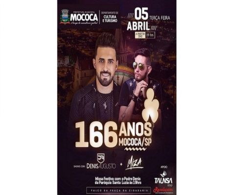Comemoração ao aniversário de Mococa - Show com o cantor Denis Augusto juntamente do Miz